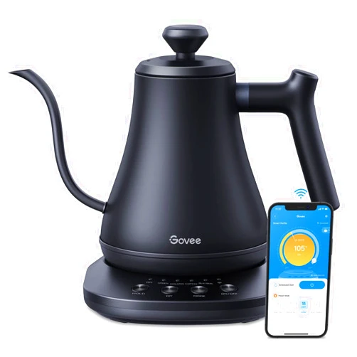Govee Smart Electric Kettle, WiFi Variable Temperature Gooseneck Pour Over Kettle and Tea Kettle, Alexa Control, 1200W Quick Heating, 100% Stainless Steel, 0.8L, Matte Black