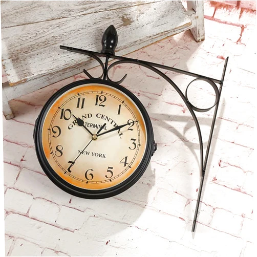 Dyna-Living Double Sided Wall Clock 7-inch Vintage Wall Clock Retro Train Station Clock Indoor Hanging Clock with Mute Chip for Living Room Bedroom Study Wall Decoration (Diameter 7 inches)