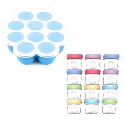 KeaBabies Silicone Baby Food Freezer Tray with Clip-on Lid and 12-Pack Baby Food Glass Containers - Breast Milk Trays for Freezer - 4 oz Leak-Proof, Microwavable, Baby Food Storage Container
