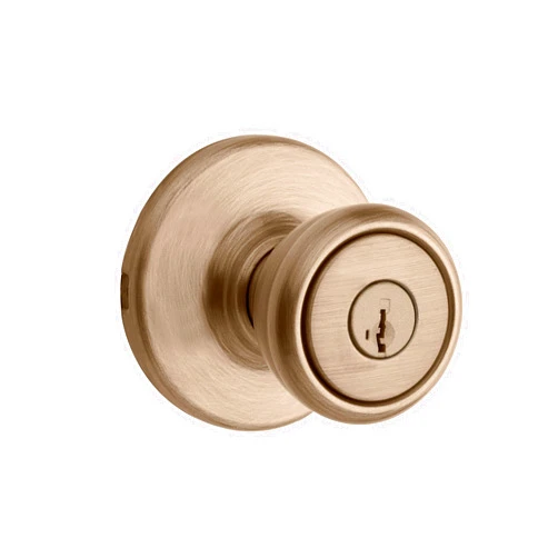 Kwikset Tylo Entry Door Knob with Lock and Key, Secure Keyed Handle Exterior, Front Entrance and Bedroom, Antique Brass, Pick Resistant SmartKey Rekey Security and Microban