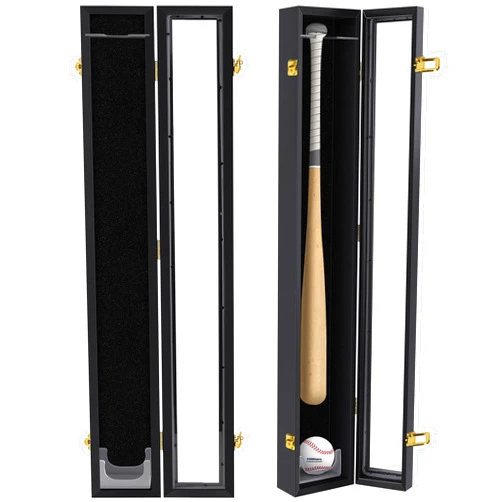 Mlikero Baseball Bat Display Case Wall Mounted Vertical or Horizontal Wooden Frame w/98% UV Protection-Lock with Acrylic Single bat Transparent Door Holder Rack Cabinet Shadow Box-Single bat Black…