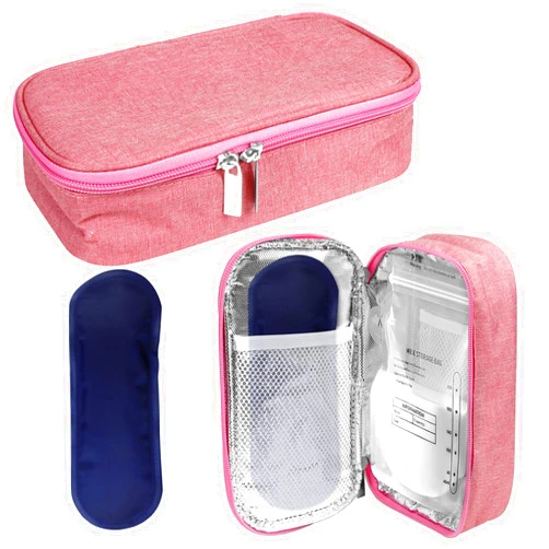 ISUSSER Breastmilk Cooler Bag with Ice Pack, Portable Insulated Breast Milk Storage Cooler Bag, Small Stylish Breastmilk Storage Bag Cooler with Wrist Strap, Refrigerate 3-5 Bags of Breastmilk