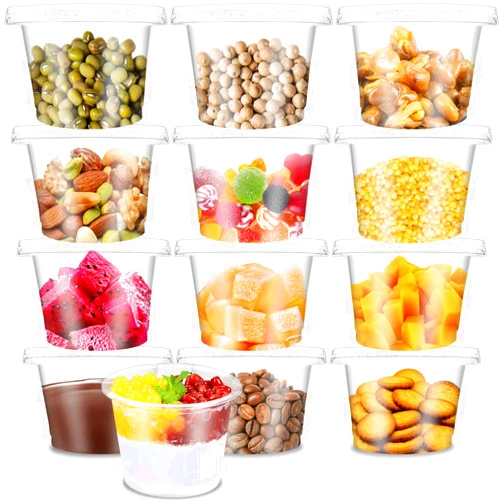 Qyyiguf 50 Pack 8 OZ Disposable Plastic Cups with Flat Lids,Disposable Ice Cream Cups,Take Away Food Container for Drink,Yogurt,Parfaits,Soups,Snacks,Dessert,Salad,Fast Food,Fruit(With Holes)