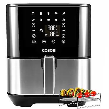 COSORI Air Fryer (100 Recipes, Rack & 5 Skewers, 9 Presets) Large XL Oven Oilless Cooker Preheat/Alarm Reminder, Nonstick Basket, 5.8QT-Stainless Steel 5.8QT-Stainless Steel Digital Control