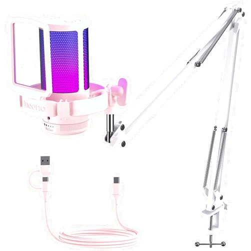 MAONO Gaming USB Microphone with Noise Cancellation, Streaming mic for PC Computer MAC PS4 PS5, All-in-One Kit with Mute, Monitor for Recording, Podcast, Twitch, YouTube, Discord, DGM20S Pink
