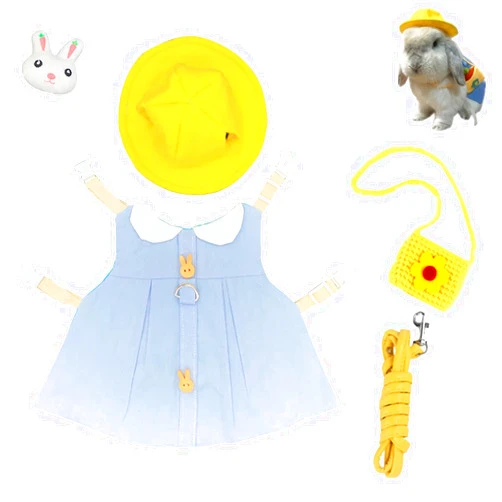Kcjuoam Guinea Pig Clothes,Soft Bunny Ferret Clothes with Pet Rabbit Harness and Leash Mini Hat Bag Cute Brooch for Kitten Small Animal Collars