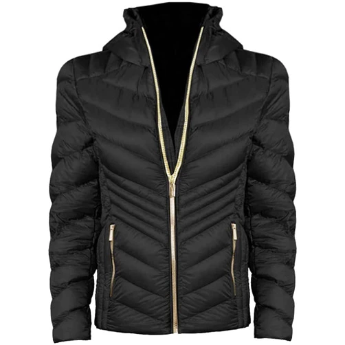 Michael Kors Michael Michael Kors Women's Black Chevron Double Layer Zipper 3/4 Hooded Packable Coat S
