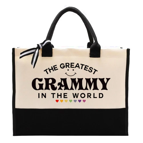 EDCTO Grammy Tote Bag Gift, The Greatest Grammy In the World, Grammy Gift Utility Tote, Cotton Canvas Tote Bag, Inspirational Gift for Grammy, Grammy Birthday Gift, Mother's Day Gift for Her Women Grammy