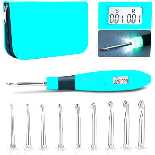 KXK Counting Crochet Hook Set, Ergonomic Crochet Hooks with Led and Digital Stitch Counter, Crochet Kit with 9 Interchangeable Crochet Needle for Crocheting and Knitting