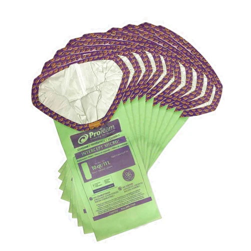 ProTeam 107313 Intercept Micro Filter Bags with Open Collar and 10-Quart Capacity, 10-Pack of Replacement Vacuum Filters
