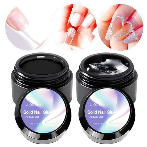 U-Shinein Solid Nail Glue Gel, Nail Tips Glue Gel for Acrylic Nails, Press on Solid Glue Gel, Solid Gel Polish Nail Art Manicure Glue Gel, Need UV/LED Lamp Longer Cure