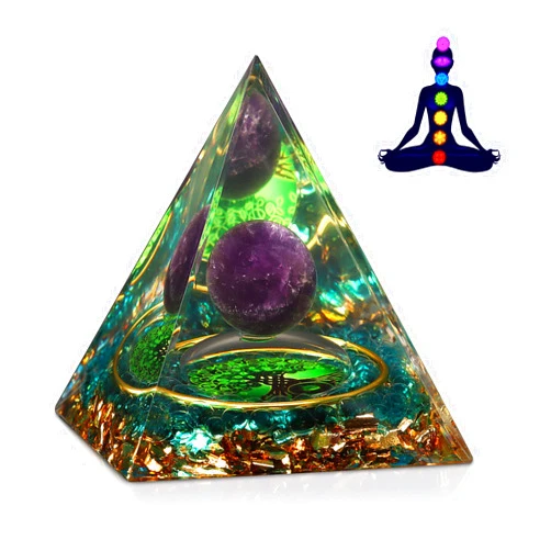 HuiJuKeJi Orgonite Healing Crystal and Stone Orgone Pyramid Amethyst Sphere Life Tree Blance Chakras Pyramid Meditation Aids Sleep, Health Protection Positive Energy Generator to Attract Wealth and Wisdom
