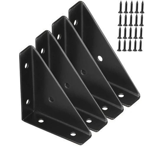 Armiika 4 Pcs Trapeziform Angle Brackets, Shelf Brackets Heavy Duty Triangular Bracket Fastener, Cold Rolled Steel Braces Joining Support for Desk Bed Edge (Black)