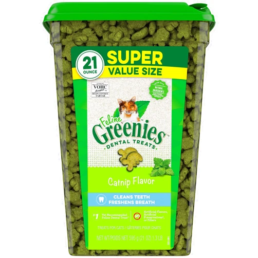 Greenies Feline Natural Dental Care Cat Treats Catnip Flavor, 21 oz. Tub