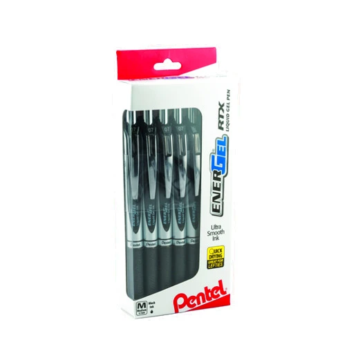 Pentel EnerGel RTX Retractable Liquid Gel Pen, (0.7mm), Medium Line, Metal Tip, Black Ink, Window (BL77PC12A1) (Pack of 1, 12 Count Total)