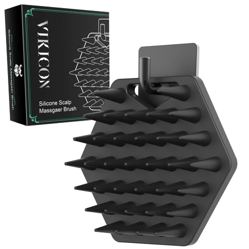VIKICON Silicone Scalp Massager with Wall Hook, Beard and Hair Scrubber for Hair Growth, Reduces Dandruff - Wet/Dry Shower Scalp Scrubber - Gift for Men Women All Hair Types & Includes Hook