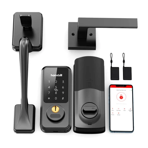 Hornbill Keyless Entry Door Lock with Handle, Hornbill Smart Front Door Lock Set, Electronic Keypad Deadbolt Lock, Alexa Front Door Handle Set, Digital Lock via Bluetooth APP/Keyfob/Auto Lock-Matte Black