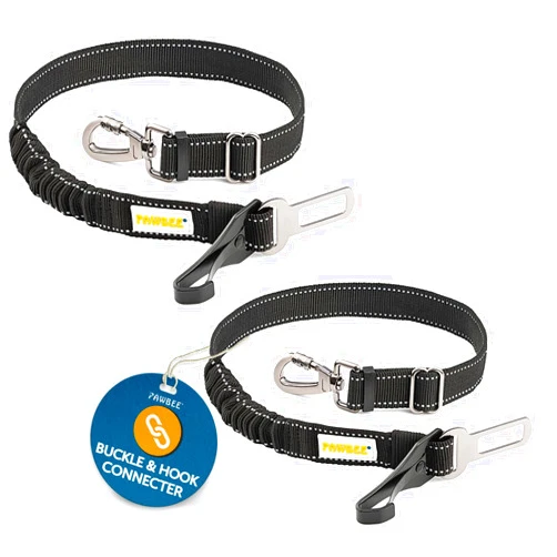PAWBEE 2 Pack Dog Seat Belts for Cars - Adjustable, Elastic Bungee Dog Car Harness with Easy Clip, 3-in-1 Safety Dog Car Seat Belt, Durable Car Leash Seatbelt for Medium to Large Dogs
