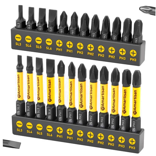 Amartisan 24-piece Screwdriver Bit Set | Magnetic Slotted Phillips driver bit set | S2 Steel, long 1