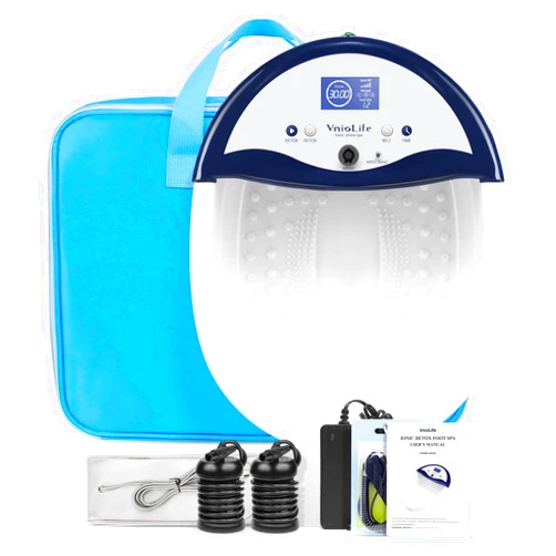 VnioLife Ionic Foot Bath Detox Machine, Ion Detox Foot Bath Cleanse, LED Display Spa with Heated Belt, Wrist Strap, Arrays, Liners (Portable Handbag)