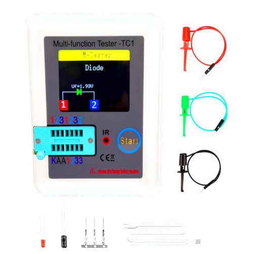 FORIOT LCR-TC1 Multi-Function Chargeable Transistor Meter with 1.8'' Full Color Display for Diode Triode Capacitor Resistor Transistor ESR LCR PNP NPN MOSFET(Built-in Battery)