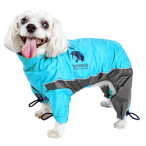 PuTwo TOUCHDOG 'Quantum-Ice' Full Body Bodied Adjustable and 3M Reflective Pet Dog Coat Jacket w/ Blackshark Technology, Small, Ocean Blue, Grey