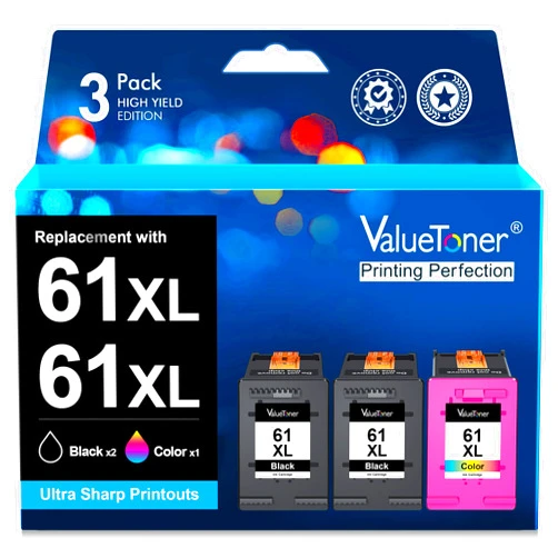 Valuetoner Remanufactured Ink 61XL 61 XL for HP Ink 61 Ink Cartridge Combo Pack High Yield for Envy 4500 5530 5534 4502 Deskjet 1000 1010 2540 3000 3510 Officejet 4630 4635 (2 Black,1 Color,3 Pack)