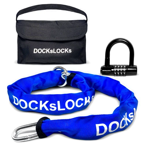DocksLocks 8mm Security Chain Lock Set (3', 6' or 10') Heavy Duty, Cinch Style, Weatherproof, Hardened Carbon Steel, includes Compact U-Lock 3ft