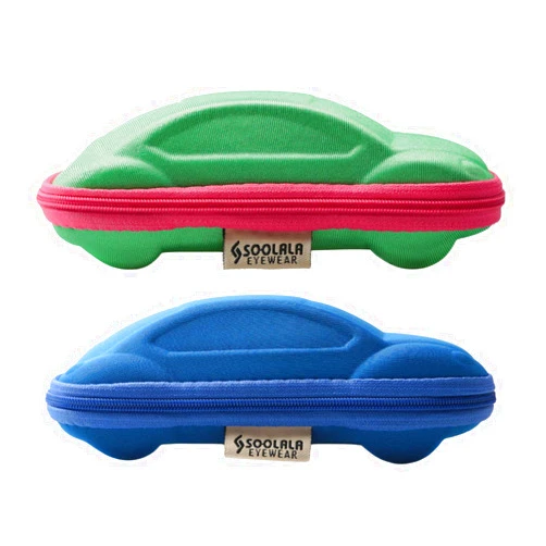 Sopaila Candy Color Kids Cartoon Sunglasses Case Car Shaped Spectacle Zipper Hard Eyeglass Case,Pack of 2
