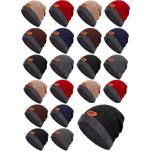 Kigeli 24 Pcs Winter Slouchy Beanie Bulk for Homeless Donations, Men Fleece Inner Warm Hat Wholesale Thick Skull Cap Knit Beanie Winter Beanie Hats