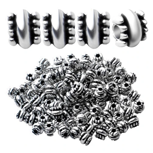 BronaGrand 100pcs Antique Silver Spacers Beads Tibetan Alloy Rondelle Bead Spacers Tube Beads Column Loose Beads Charm Beads for Jewelry Bracelet Making Finding