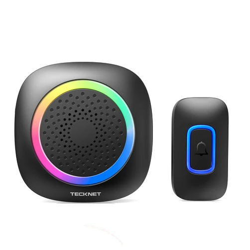 TECKNET Wireless Doorbell, Portable Doorbell with RGB Light, Battery Powered IP66 Waterproof Cordless Door Chime Kit, 1300 ft Wireless Range, 60 Chimes & 5 Level Volume, Using Time up to 4.5 Years