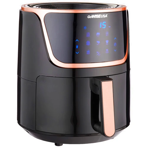 GoWISE USA GW22955 7-Quart Electric Air Fryer with Dehydrator & 3 Stackable Racks, Digital Touchscreen with 8 Functions + Recipes, 7.0-Qt, Black/Copper