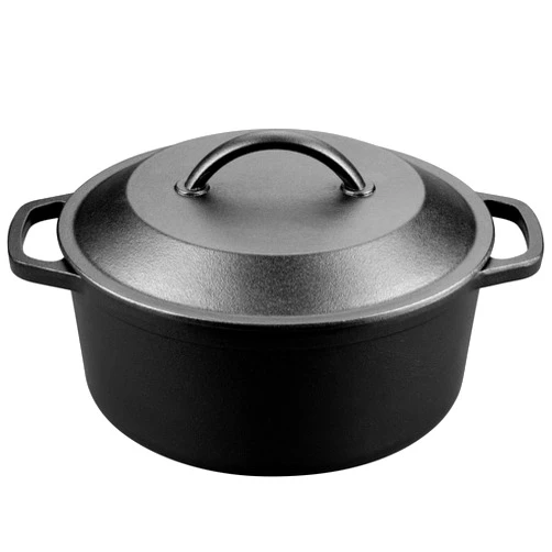 VORRINGARD Pre-Seasoned Cast Iron Dutch Oven with Lid, Round and Dual Handles, for Stovetop, Camping, Grill, Induction, Electric, Black, 4.5qt