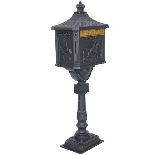 HEIGHYOXP Elegant Cast Aluminum Mailbox - Secure Locking Door, Classic Black Finish, Vintage Design for Home & Garden