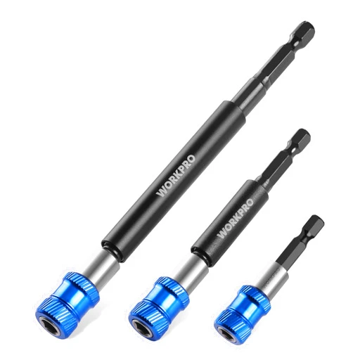 WORKPRO Drill Bit Extension Set, 3Pcs Magnetic Drill Screwdriver Bit Holder Extender with Aluminum Sleeve, 1/4 Inch Hex Quick Release Bit Holder for Impact Driver and Drill in 2-3/8