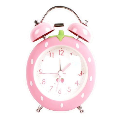 Danse Jupe 3 inches Strawberry Twin Bell Loud Alarm Clock Backlight Non Ticking Analog Clock Battery Operated