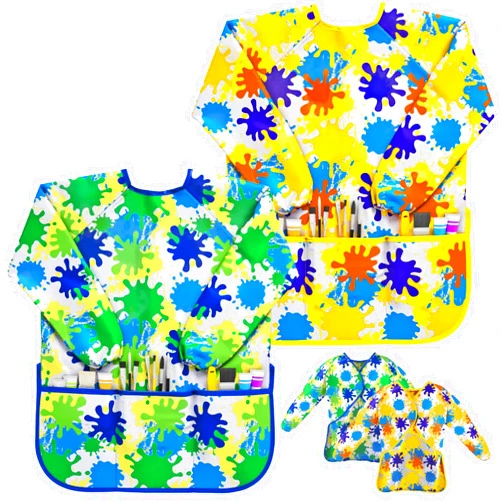 J MARK Waterproof Art Smock Painting Apron- 2 Pack Long Sleeve for Arts & Crafts
