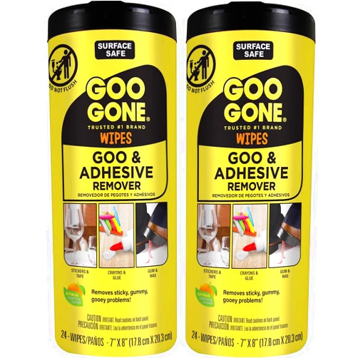Goo Gone Adhesive Remover Wipes – Removes Stickers, Residue, Grease, Grime, Crayon, Sap, Sticky or Gooey Messes, Pre-Moistened Wipes, 2 Pack, 48 Count