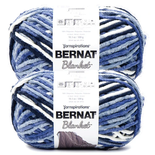 Bernat Blanket BB Faded Blues Yarn - 2 Pack of 300g/10.5 oz - 100% Polyester - #6 Super Bulky - 220 Yards - Knitting/Crochet