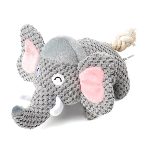 Jyibinee Pet Squeaky Toy, Cartoon Elephant Shape Dog Squeaky Toy, Plush Stuffed Dog Toy Dog Chew Toy for Dog Teeth Washable Grey