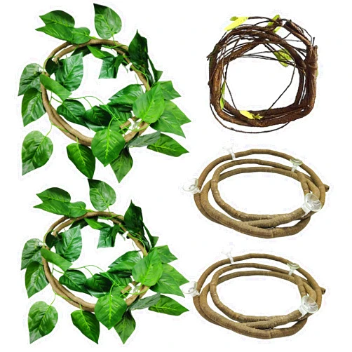 Hamiledyi Reptile Bend-A-Branch Vines Flexible Leaves Pet Habitat Decor Climber Jungle Long Vines for Climbing Crested Gecko Lizard Frogs Snakes Chameleon 5 Pcs