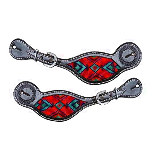 Showman Dark Chocolate Argentina Cow Leather Spur Straps w/Beaded Inlay, Adult