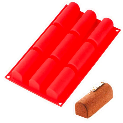 Webake Twinkie Pan Silicone Mini Log Cake Mold For 3D Cylinder Mousse, DIY Pudding Cake Molds Oblong 9 Cavity (Red)