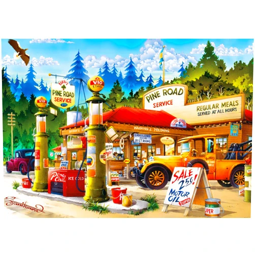 Buffalo Games - Hiro Tanikawa - Pine Road Service - 300 Piece Jigsaw Puzzle for Adults Challenging Puzzle Perfect for Game Nights - Finished Puzzle Size is 21.25 x 15.00