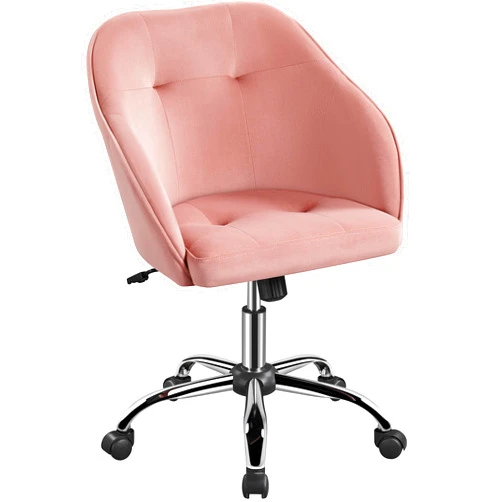 Yaheetech Comfy Desk Chair Cute Office Chair Pink Velvet Desk Chair Makeup Chair Vanity Chair with Back, Modern Swivel Computer Chair Accent Chair for Bedroom