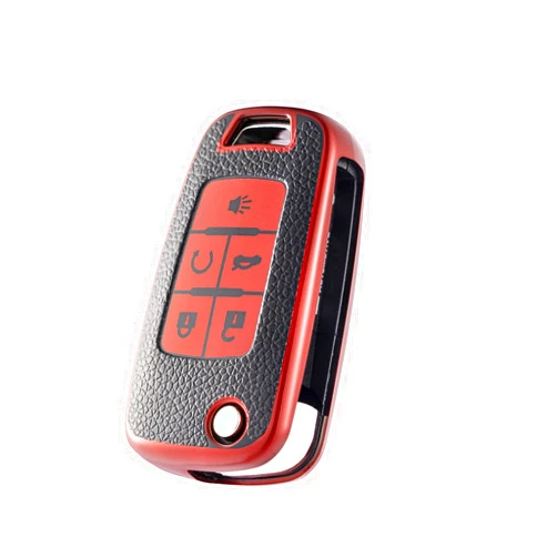 CHATYYD for Chevy Key Fob Cover, Soft TPU Leather Key Fob Case for Chevrolet Camaro Cruze Equinox Malibu Trailblazer Impala Sonic Buick Cascada Encore Car key Accessories (Red)