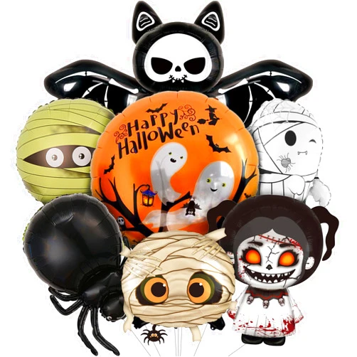 Pasiihol 7 PCS Halloween Balloons, Cute Mummy Spider Bat Ghosts Balloons Halloween Party Decorations for Boy Girls Birthday Baby Shower Wedding Party Decorations Supplies