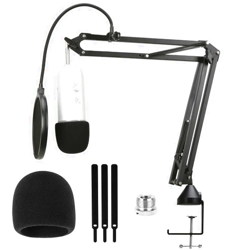 WIBOND Boom Arm with Pop Filter Mic Cover Cable Ties - Mic Stand with Foam Cover Compatible with Blue Yeti Shure SM7B MV7 HyperX QuadCast S Fifine AM8 K669B SoloCast AT2020 and Other Microphone