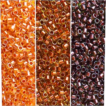 Miyuki Delica Seed Beads Bundle: Size 11/0, Brown Inside Color Lined Palette Collection DB1702, DB1703, DB1710